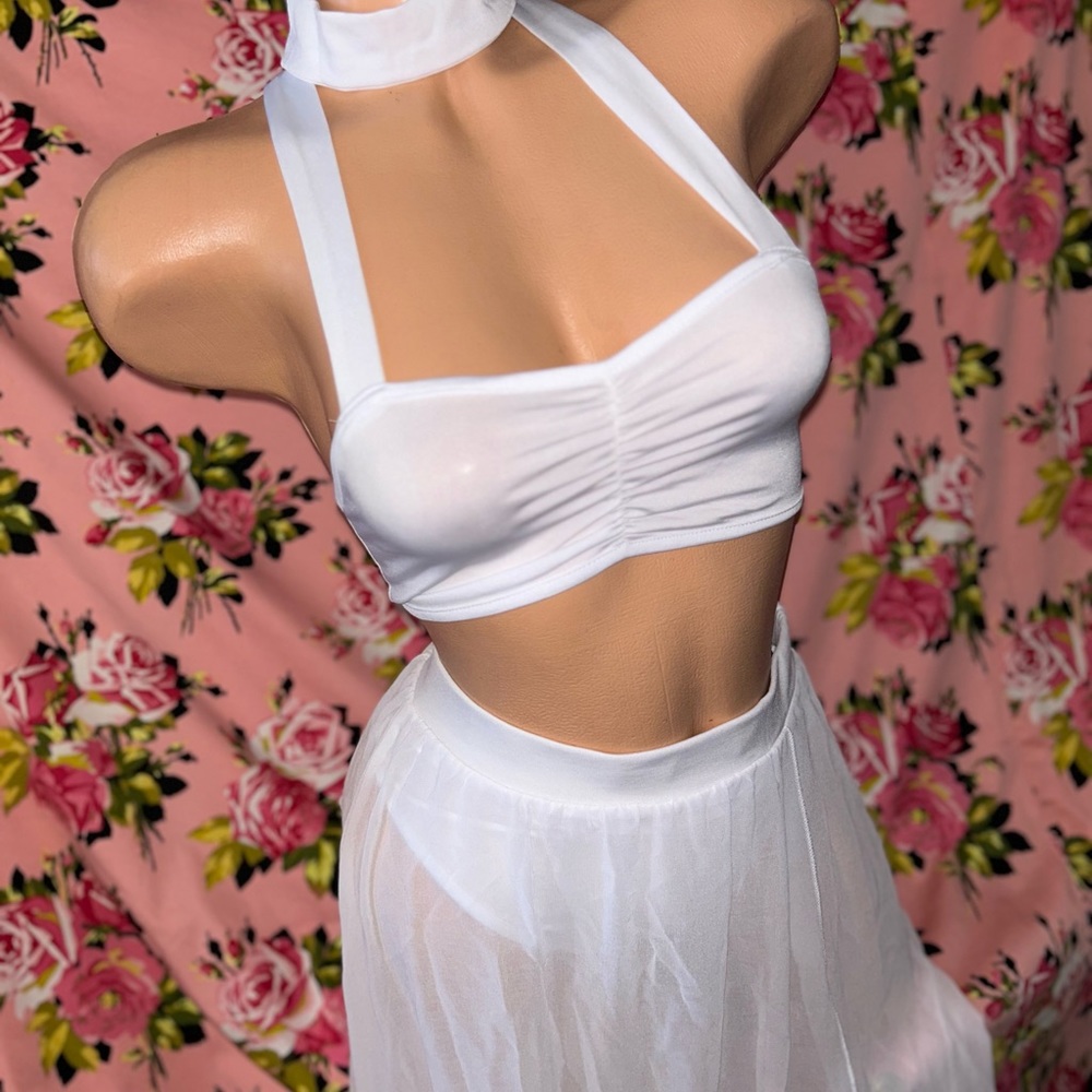 White sheer skirt crop top outfit set wedding gown festival NWT T2 sexy rave - Picture 11 of 11